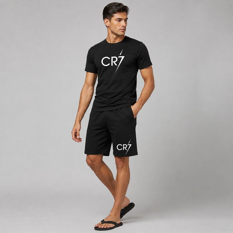 ست تی شرت آستین کوتاه و شلوارک راحتی مردانه مدل A112 CR7